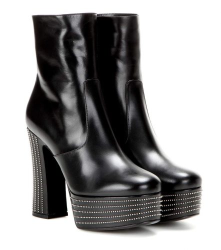 Candy Stud-Trim Leather Platform Booties in Noi