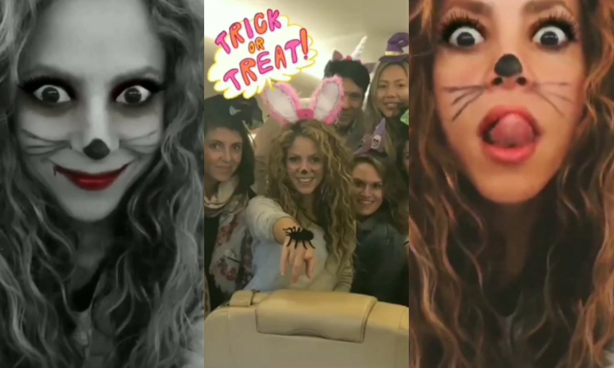 Shakira faz festa de Halloween dentro do avião com sua equipe