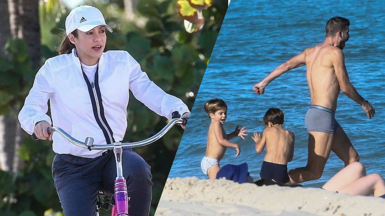 Shakira curte praia com o marido e os filhos em Miami